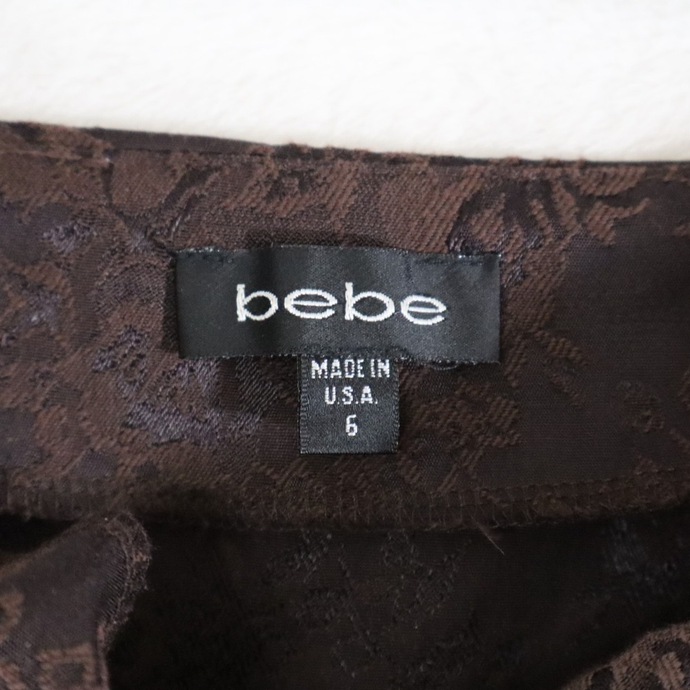 bebe Womens 6 Brown Floral Jacquard Pencil Skirt Side Zip Back Vent Made in USA - Picture 3 of 8